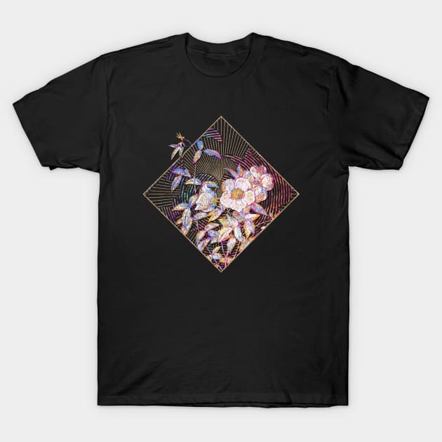 White Rose of Snow Floral Rainbow Mosaic T-Shirt by Holy Rock Design